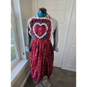 THE TAILOR MAID WHIDBEY ISLAND HANDMADE MAROON DITZY FLORAL APRON KITCHEN OS